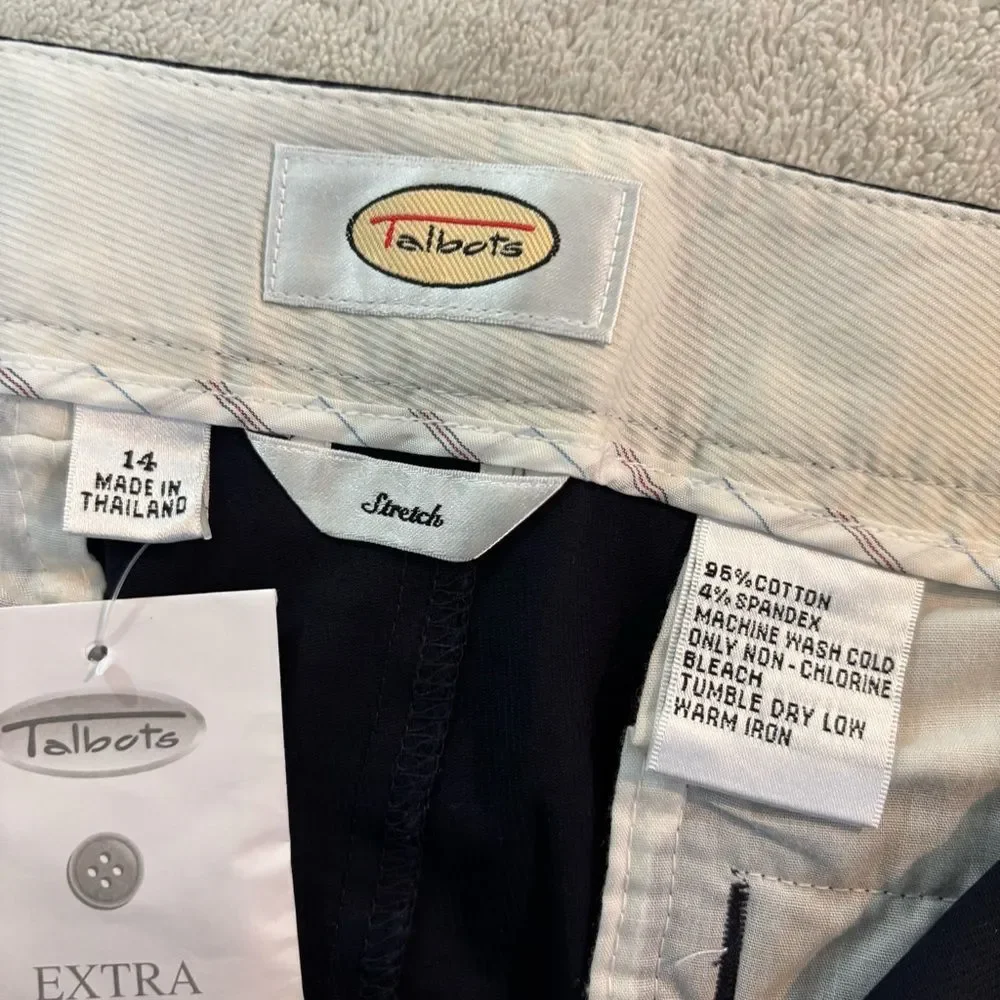 NEW Talbots Navy Pencil Skirt with white Trim 14 cotton spandex stretch classy